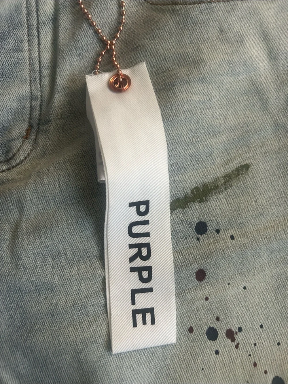 Purple Brand Light Blue Skinny Jeans with Paint-Splatter Detail